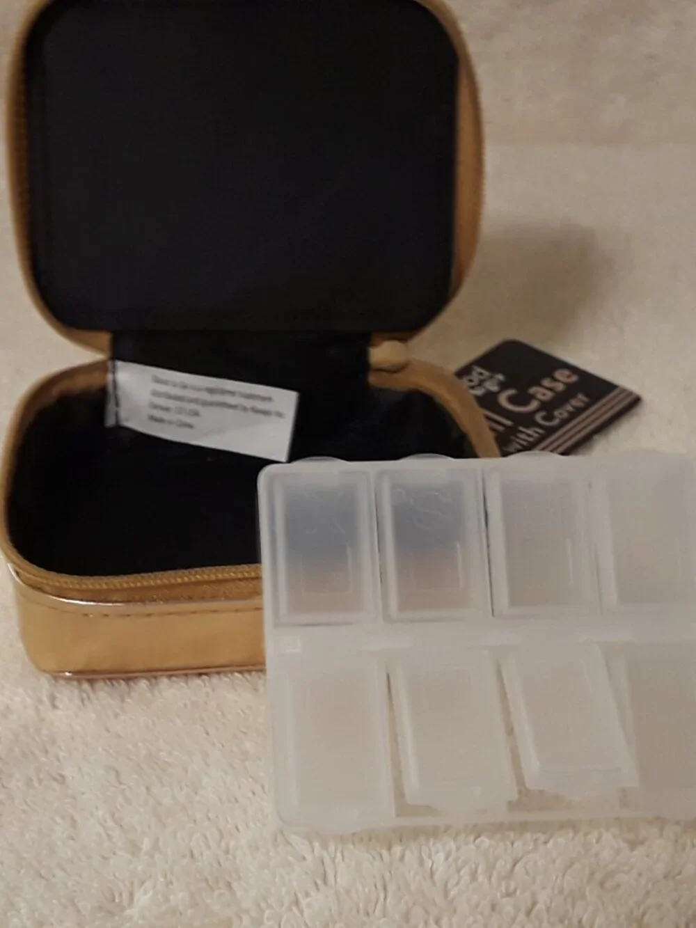 Glam Cosmetic Travel Set 4Pc Ipsy Black/Gold Makeup Pouches + NWT Pill Orgz+Case
